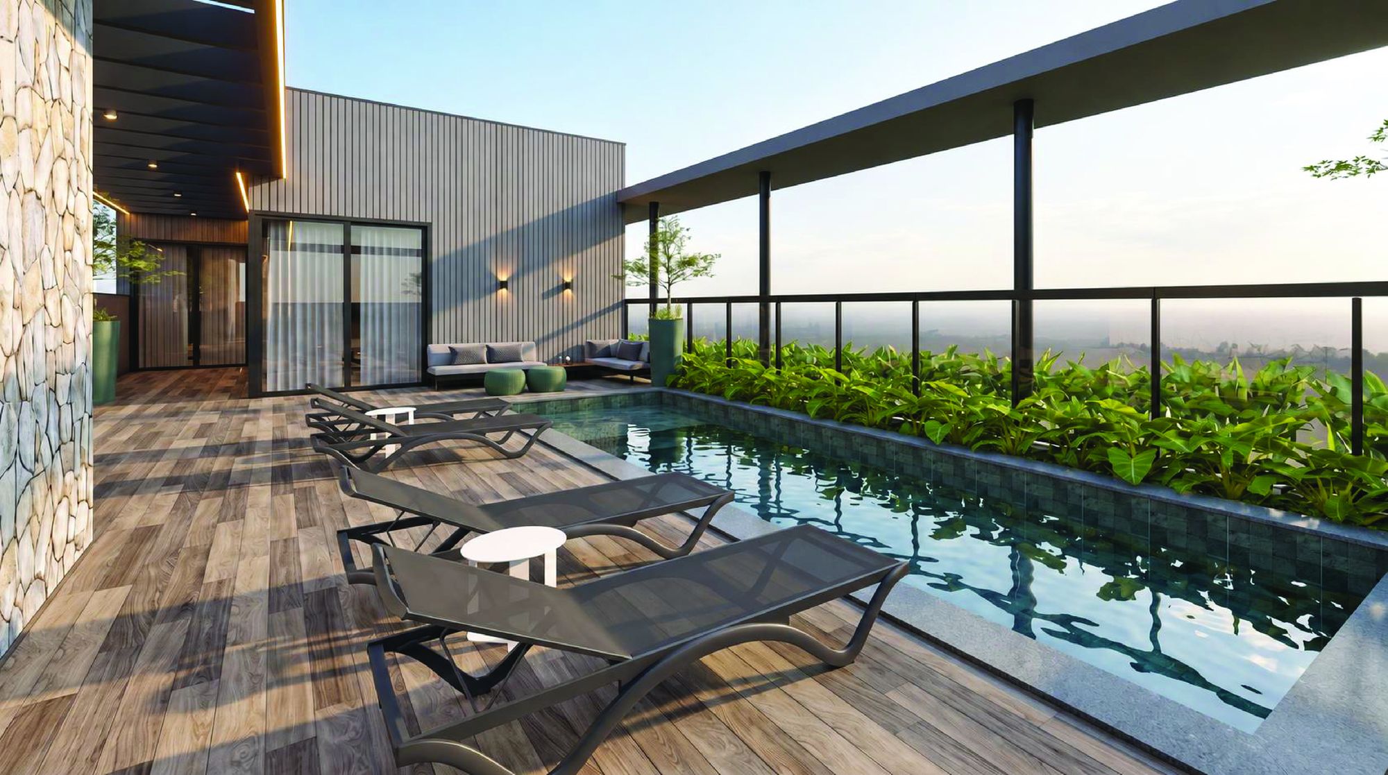 Piscina do rooftop do Connect Studios durante o dia
