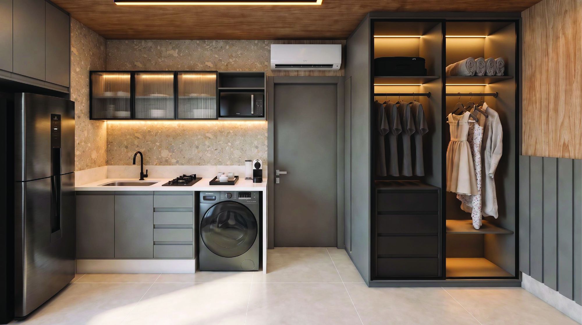 Render do Studio 19,44 mobiliado